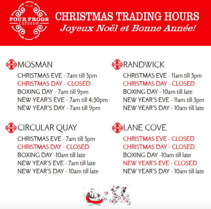 Four Frogs Festive opening hours 