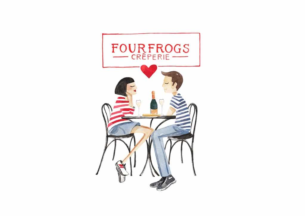 Four Frogs Creperie - Valentines day illustration