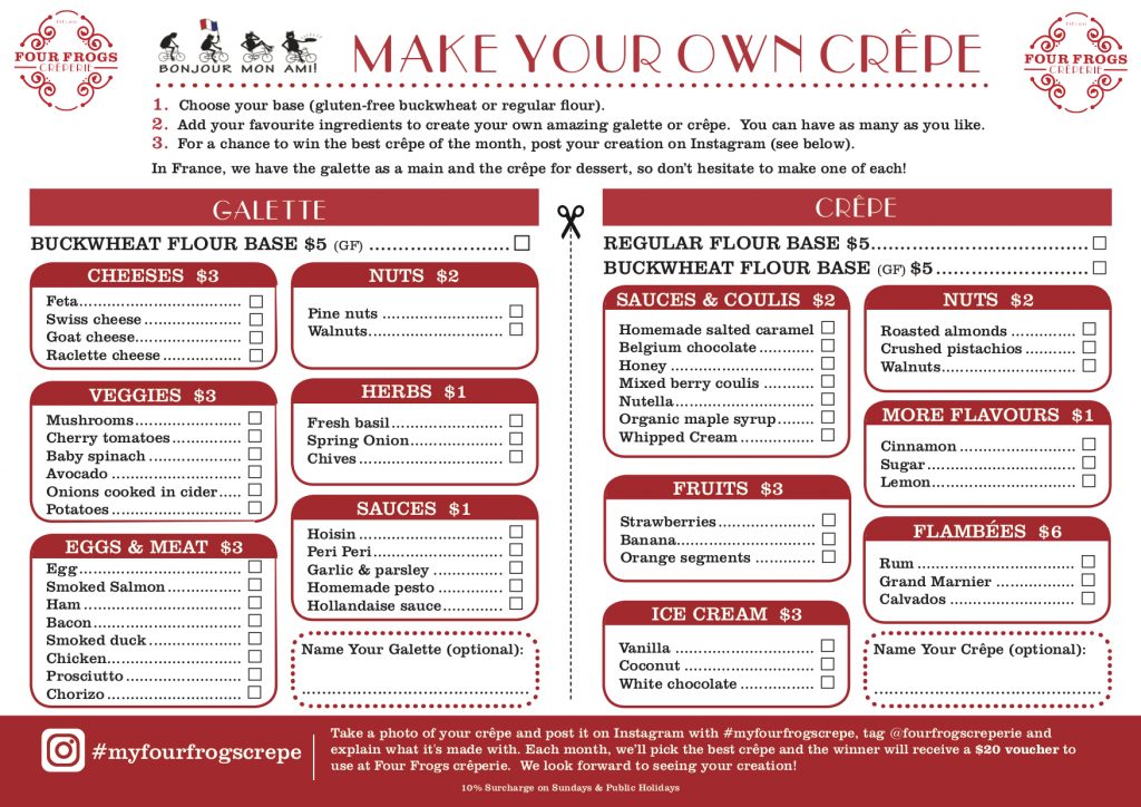 Four Frogs Creperie - Make Your Own Crepe Menu