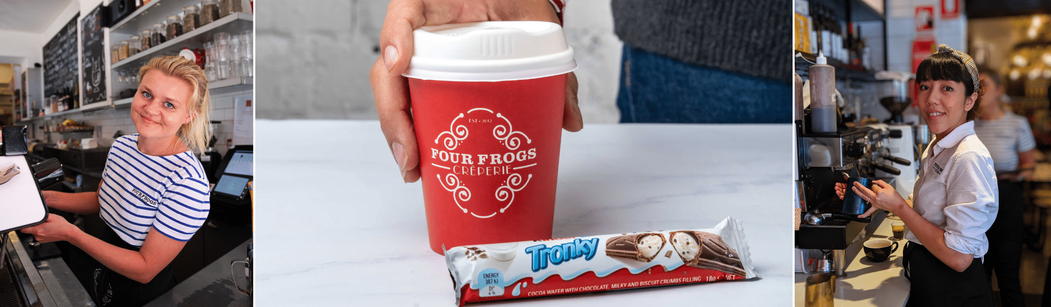 Four Frogs x Nutella free tronky bar with takeaway coffee